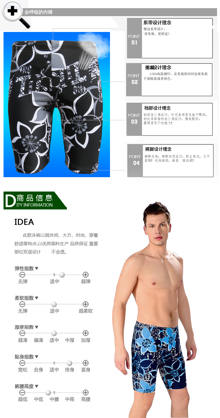 Thời trang mới in kích thước lớn quần bơi năm điểm béo nam cộng với phân bón XL boxer áo tắm nam nóng bỏng quần áo bơi nam
