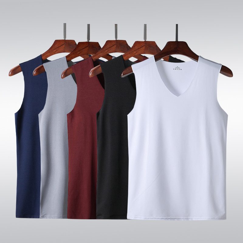 Summer Men's Seamless V-Neck Tight-Fitting Vest, Ice Silk Milk Silk Sleeveless Undershirt, Sleeveless Base Layer Shirt