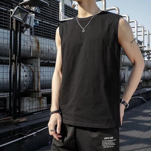 Sleeveless t-shirt men's trendy summer trendy brand loose cotton vest men's clothing sports fitness basketball cut-sleeve vest men's models