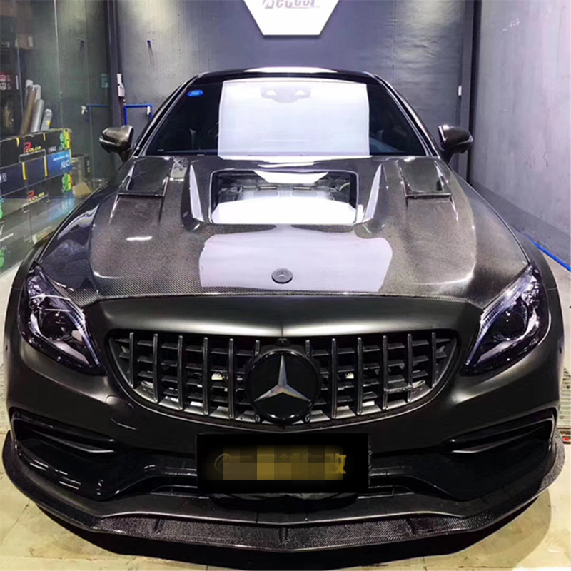 W205 Benz C class C200C260C300C43C63 modified carbon fiber transparent machine cover C63AMG lead alarm cover