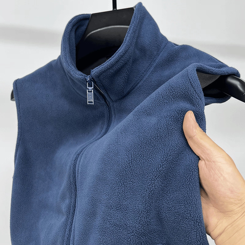 Stand-Up Collar Fleece-Lined Vest for Men, Suitable for Autumn and Winter Work, Loose Casual Sleeveless Jacket