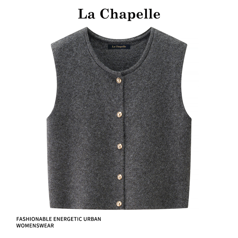 La Chapelle Spring Gentle Temperament Gold Button Round Neck Knitted Vest for Women Autumn and Winter Layering Waistcoat La Chapelle Spring Gentle Temperament Gold Button Round Neck Knitted Vest for Women Autumn and Winter Layering Waistcoat