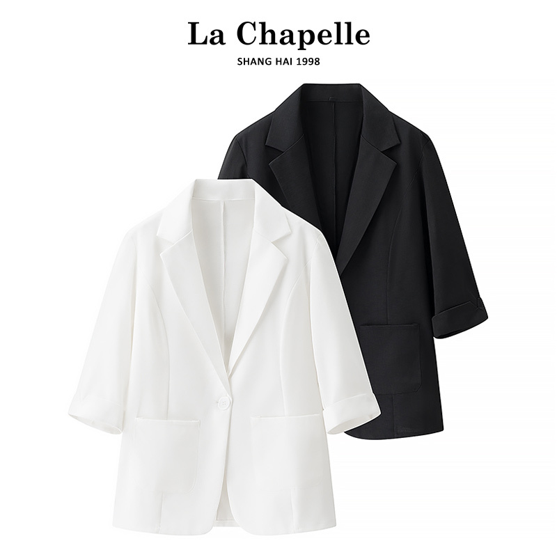 La Chapelle Linen Lightweight Three-Quarter Sleeve Blazer for Women, White