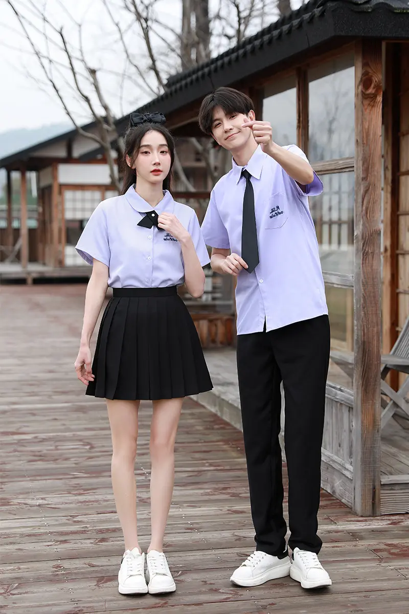 jk制服加工定制 泰式泰国校服衬衫女短袖男学院风制服高中学生春秋毕业班服套装