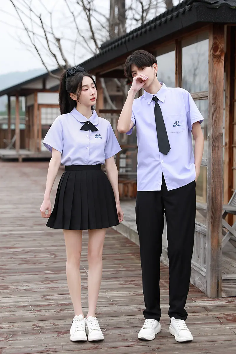 jk制服加工定制 泰式泰国校服衬衫女短袖男学院风制服高中学生春秋毕业班服套装