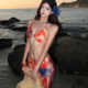 Sexy Resort-Style Tie-Dye Halterneck Two-Piece Swimsuit for Women, Skirt-Style Three-Piece Set, Beach Bikini, High-End Swimwear
