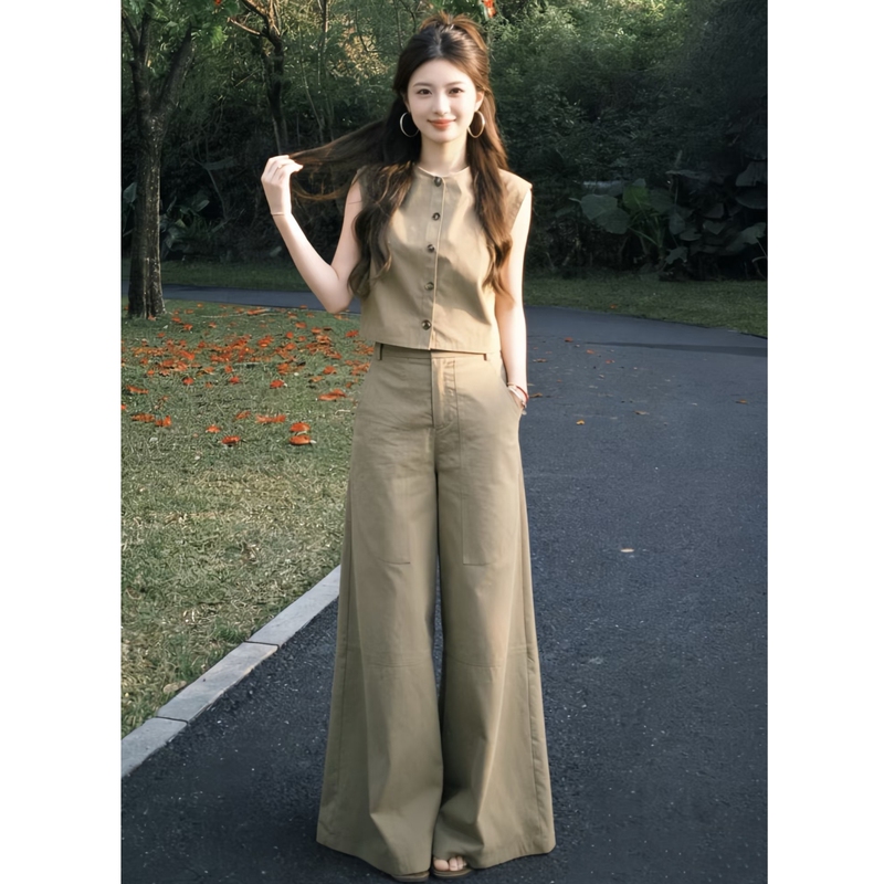 Light and Mature Style, Sleeveless Vest and Wide-Leg Pants Two-Piece Set for Women, Summer, High-End, Slimming, Casual Sports Suit ins