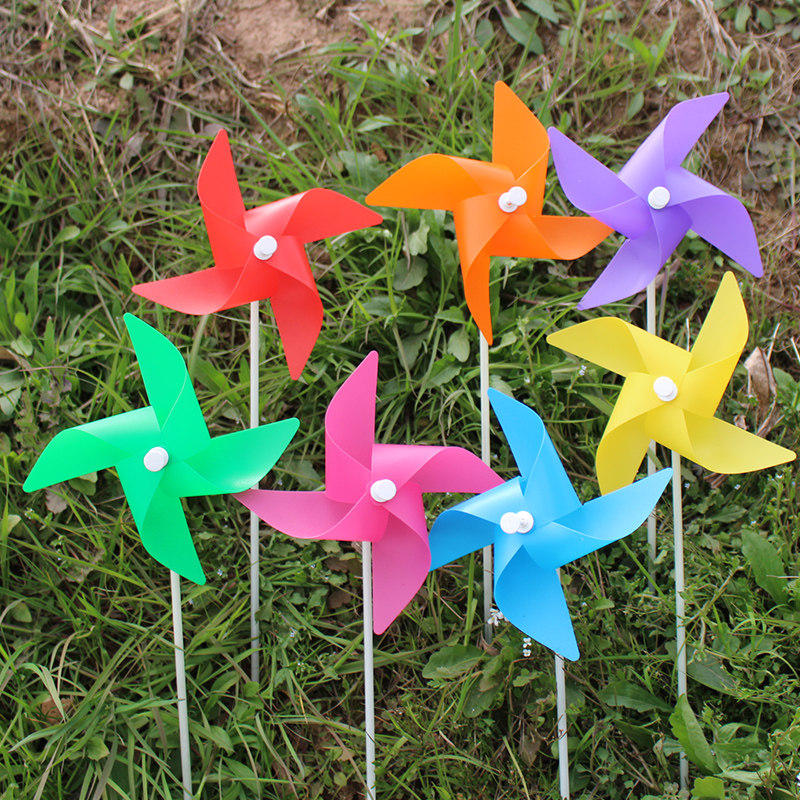 Plastic Small Windmill Decoration Outdoor Rotating Four Corners Seven Colorful Windmills Wholesale Set Up Nursery Microquotient Push Gifts