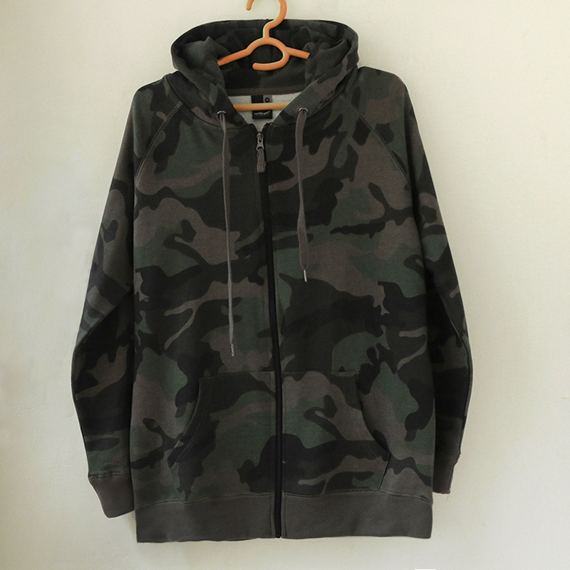 Cool and Stylish Hip-Hop European and American Style Oversized Camouflage Hooded Jacket for Men and Women, Couple's Style, Spring and Autumn, Zip-Up Pure Cotton Terry Sweatshirt