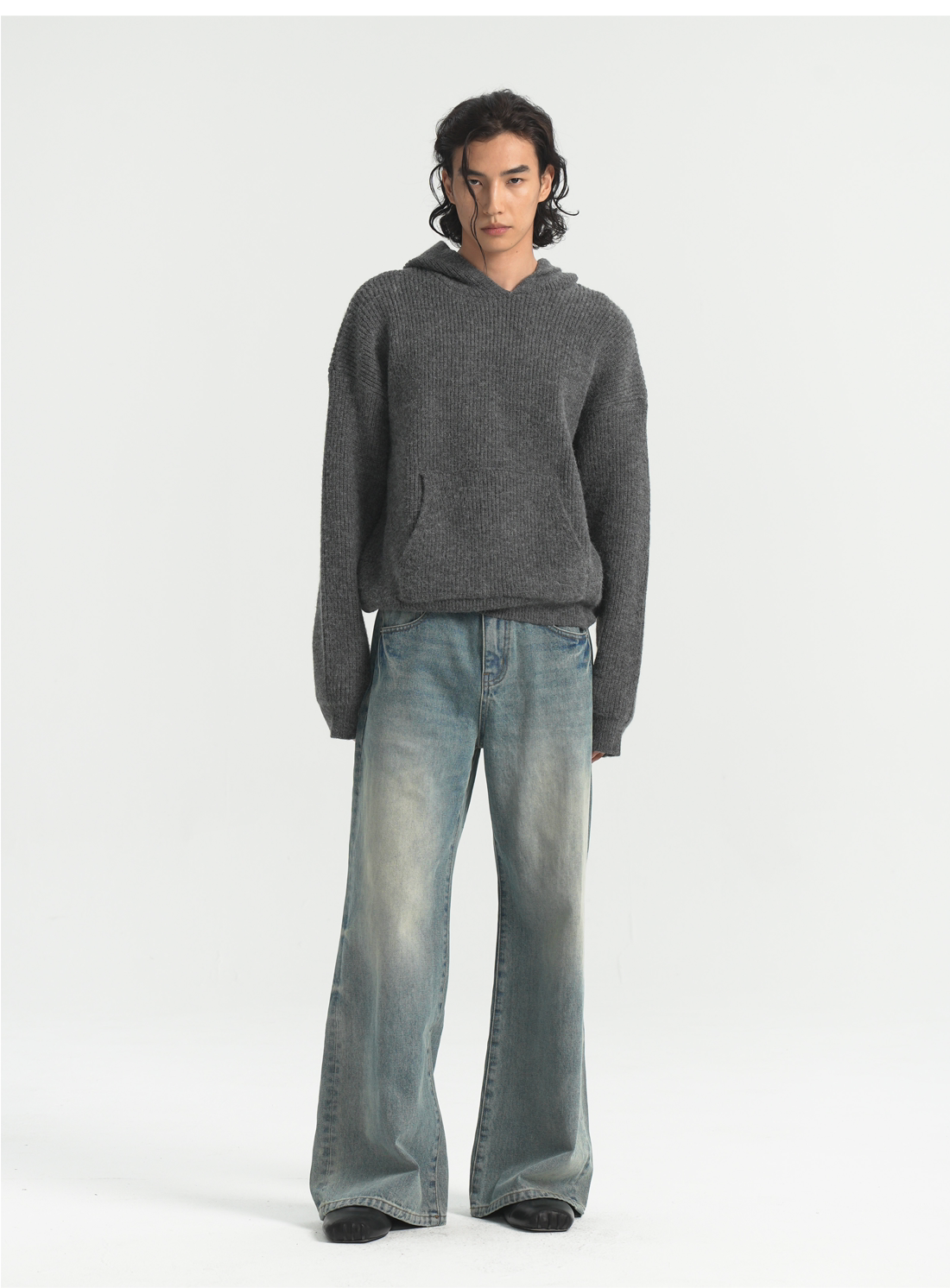 PURESQUARE Boxy Ribbed Knit Hoodie