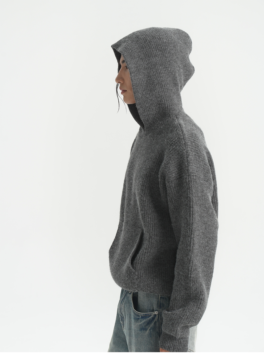 PURESQUARE Boxy Ribbed Knit Hoodie