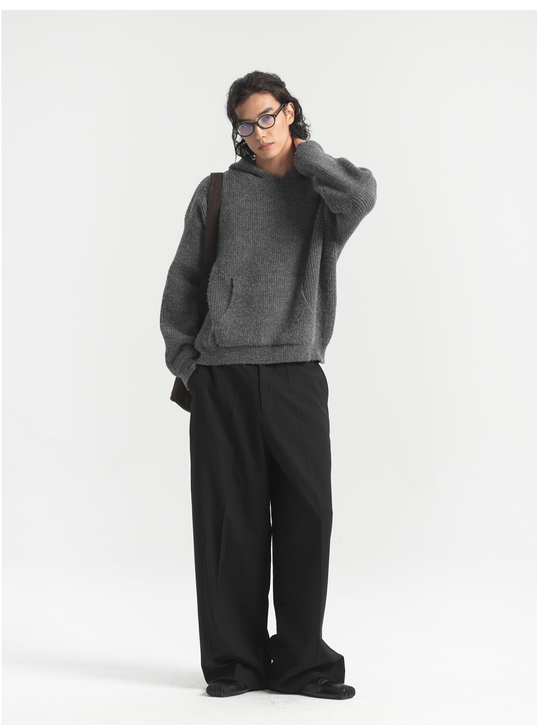 PURESQUARE Boxy Ribbed Knit Hoodie