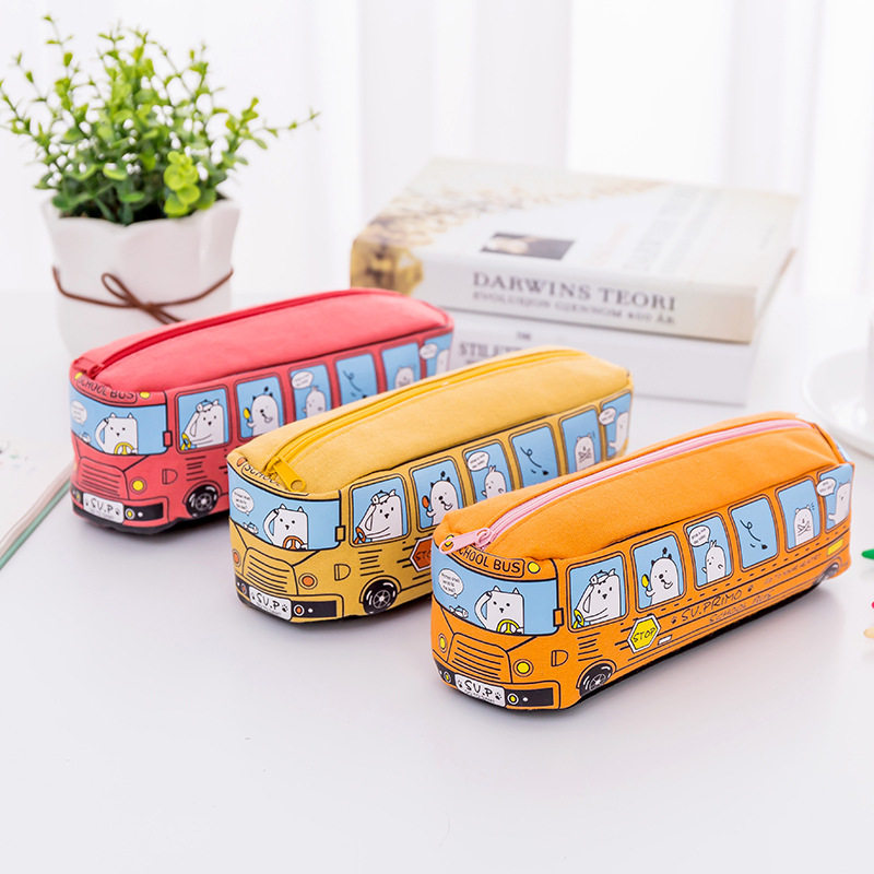 Creative primary and secondary school students pencil bag cartoon bus car large-capacity pencil case canvas primary school junior high school boys and girls