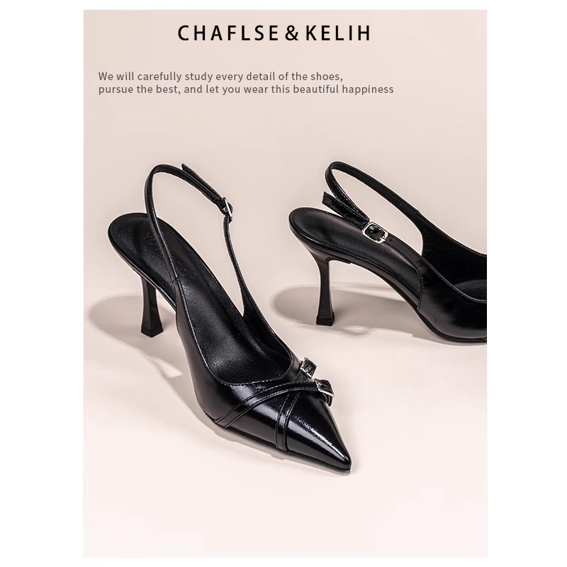 Chaflse Kelioh Black Pointed Toe High Heels Women's Stiletto Toe Sandals Sexy Royal Sister Style Shallow Mouth Flats