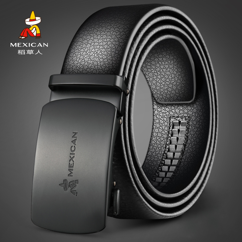 Rice Straw Man Belt Men Genuine Leather Head Layer Cow Leather Han Version Automatic Buckle Belt young people Jane about 100 ride-hailing youth