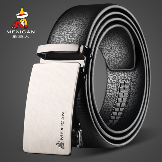 Scarecrow belt men's genuine leather first layer pure cowhide automatic buckle belt business casual casual youth trouser belt Korean version