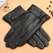 Scarecrow leather gloves men winter sheep leather plus velvet thickened warm riding outdoor touch screen finger gloves