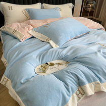 Light extravaganza Coral Suede Four Pieces Winter Thickened Milk Suede Quilt Cover Winter Bifacial Suede Flannel Linen Warm