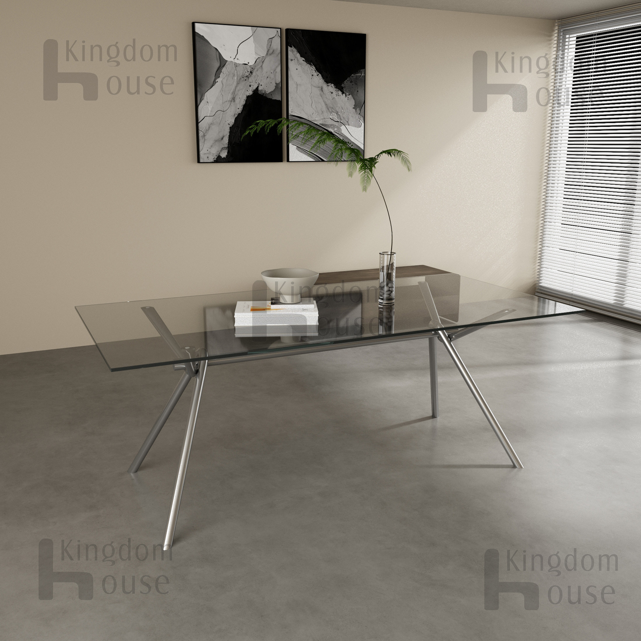 Стеклянный обеденный стол iron light glass riva table意式现代不锈钢管玻璃办公桌会议桌