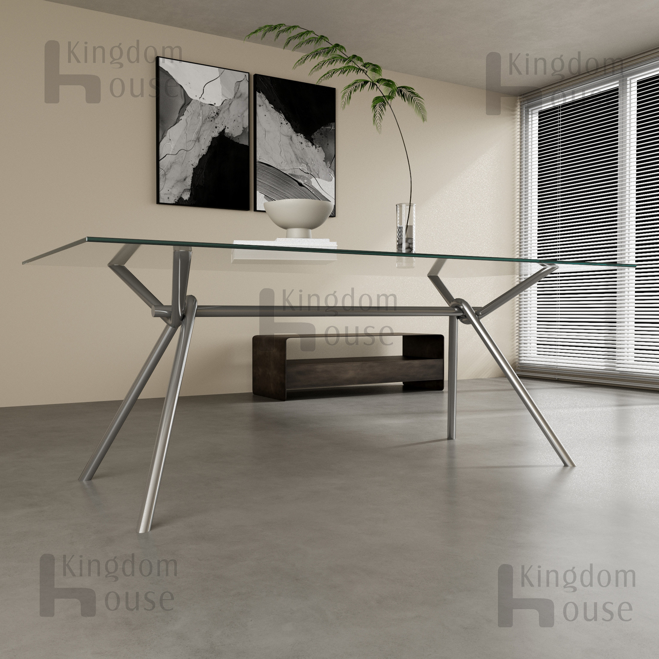 Стеклянный обеденный стол iron light glass riva table意式现代不锈钢管玻璃办公桌会议桌