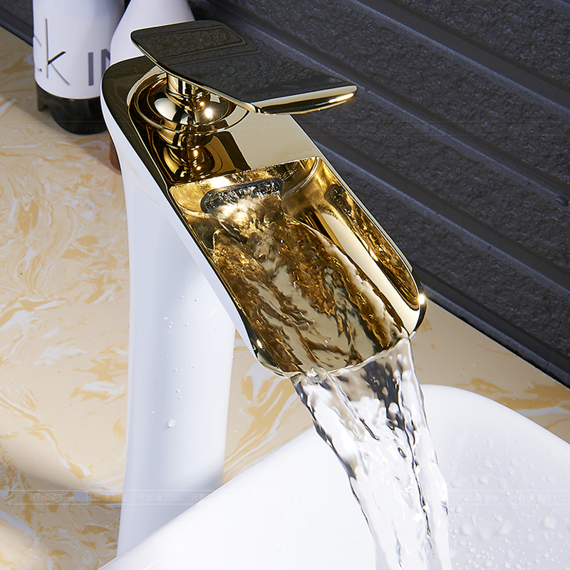 Waterfall faucet Hot and cold washbasin Black basin washbasin Bathroom table basin faucet Gold Nordic