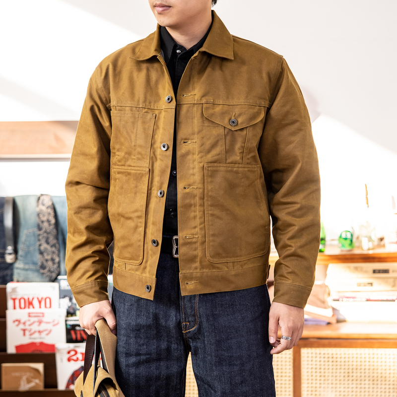 Red Wind American Retro Workwear Oil Wax Jacket Men's Hunting Wax-Coated Cruiser Canvas Jacket, Same Style as Huangshi