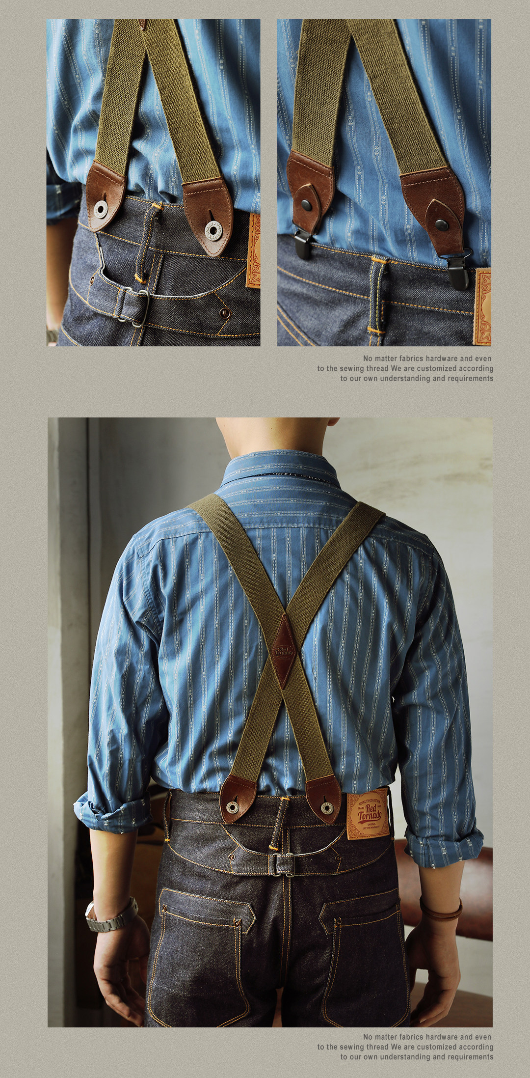 Red Tornado Vintage Super Quality Adjustable Cowhide Spaghetti Flexible Shoulder Strap Suspenders One Belt Two Usage Option
