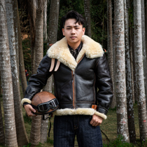 Red Wind American retro B-3 bomber jacket thickened fur all-in-one workwear heavy leather jacket