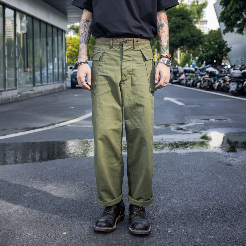 Red Wind American-Style Work Pants for Men, Vintage Loose Straight-Leg Trousers M43 Hbt Twill Fabric Field Officer Pants
