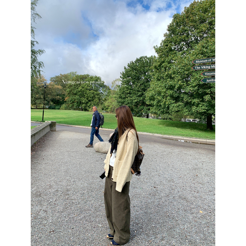 Coriander No Spicy Flavor Xiangcai Vintage Army Green Scimitar Casual Pants Women's Autumn High Waist Slimming Straight Leg Trousers Coriander No Spicy Flavor Xiangcai Vintage Army Green Scimitar Casual Pants Women's Autumn High Waist Slimming Straight Leg Trousers
