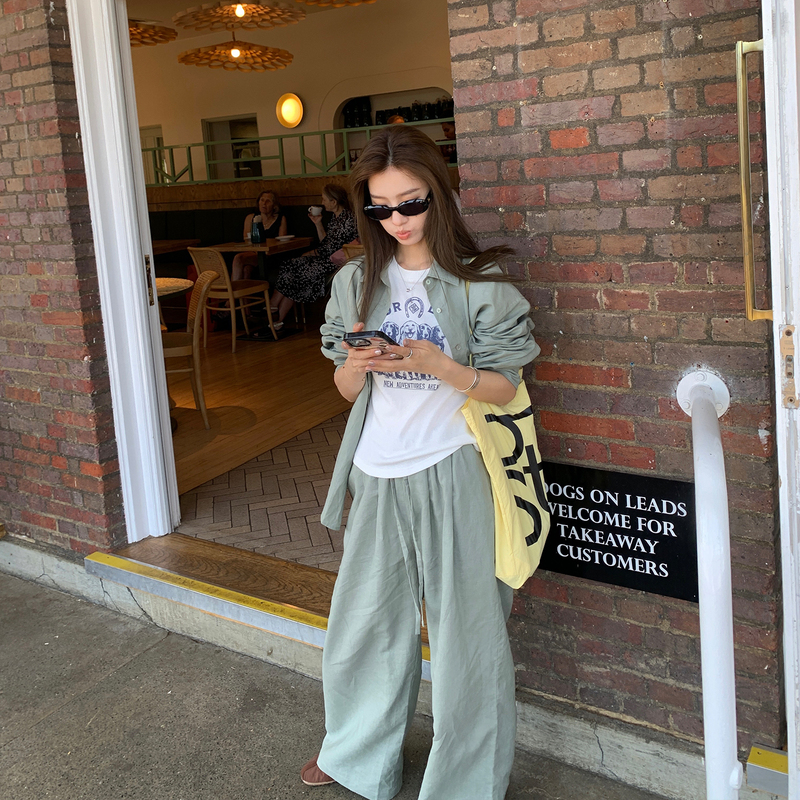 Coriander-Free Xiangcai Lazy Old Money Style Shirt and Casual Pants Set for Women, Autumn Loose Fit Slimming Two-Piece Set Coriander-Free Xiangcai Lazy Old Money Style Shirt and Casual Pants Set for Women, Autumn Loose Fit Slimming Two-Piece Set
