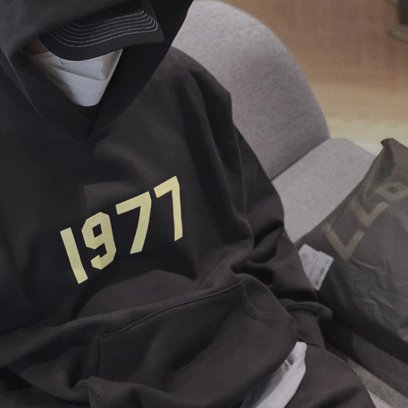 Essentlais Fogess2026 Men's Hoodie Pure Cotton Autumn and Winter Hip-Hop Stylish 1977 American Style Sweatshirt