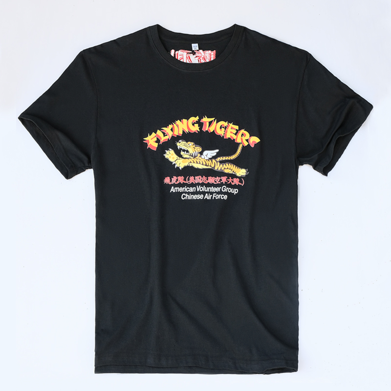 World War Ii Flying Tigers Printed Cotton Round-Neck T-Shirt Short-Sleeve Retro Military Style Trendy Men's Volunteer Air Force Victory Shirt