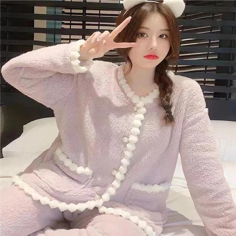 [Last 6 Items] Spring and Autumn Socialite-Style Pajama Set, Purple Flannel, Fleece-Lined, Thickened, Can Be Worn Outside, Loungewear
