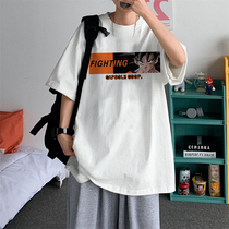 short sleeve t-shirt male loose 100 lap nets red overfire port wind 50% sleeves creative printed half-sleeve mistress dress summer dress