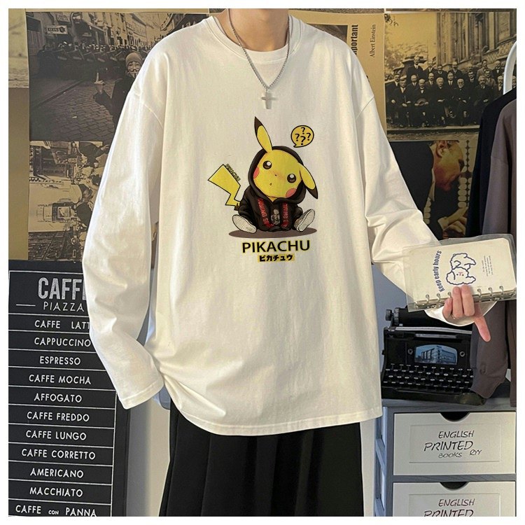 Port Wind Autumn 100 hitch printed long sleeves T-shirt male Korean version of the new loose minimalist pure color round collar bottom-shirt 