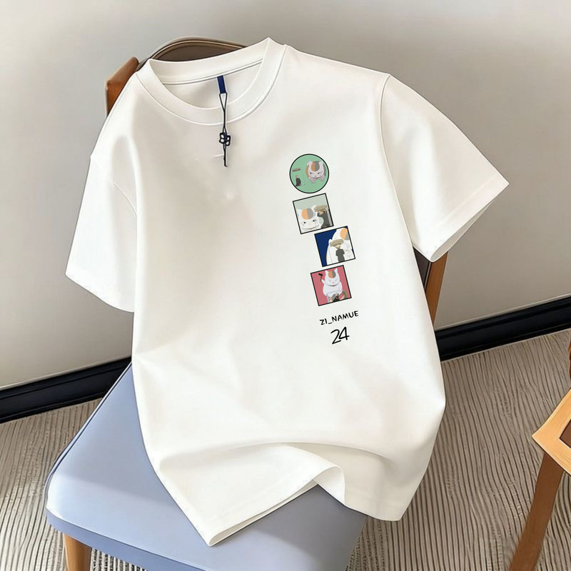 Casual Style Men's 2026 Summer Loose Cartoon Print Short-Sleeved T-Shirt Men's Round Neck White Trendy Top Casual Style Men's 2026 Summer Loose Cartoon Print Short-Sleeved T-Shirt Men's Round Neck White Trendy Top