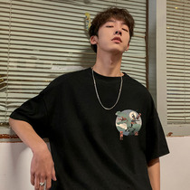 Short Sleeve Male Brief About 100 Hitch Summer T-Shirt Ins Port Wind Day Version Tide Cards Half Sleeves Clothes Trendy Loose 50% Sleeves