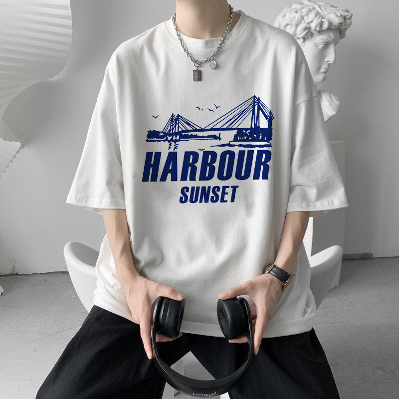 Short Sleeve Men T-Shirt Trend Printed Summer 50% Half Sleeve Lovers Summer Clothing Korean version Chauded on the bottom shirt 