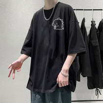 Short Sleeve T-Shirt Male Summer Half Sleeve Compassionate Loose Korean version Chauded 100 hitch port wind 50% sleeve bf wind clothes