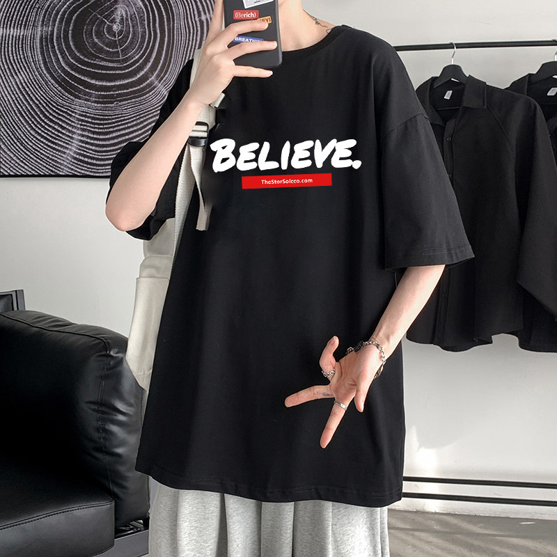 Short Sleeve T-Shirt Male Loose Tide Sign Summer Black Half Sleeve 50% Middle Sleeve Men's Casual Hitch Undershirt Clothing Man 