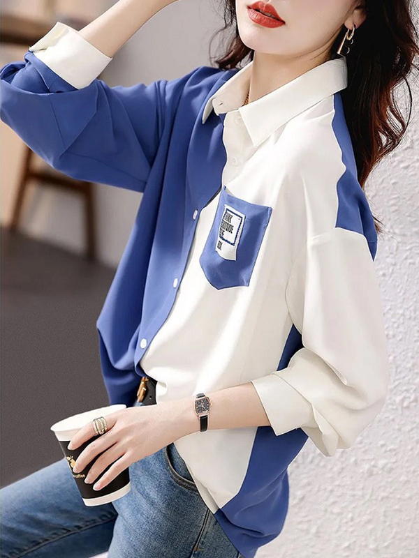 Trendy Color-Blocked Long-Sleeve Shirt 2026 Spring and Autumn New Casual Loose Color-Contrast Stylish Women's Shirt Trendy Color-Blocked Long-Sleeve Shirt 2026 Spring and Autumn New Casual Loose Color-Contrast Stylish Women's Shirt