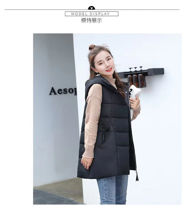 Áo vest mới cotton vest nữ trùm đầu dài xuống áo khoác cotton lỏng áo vest mỏng áo vest dày