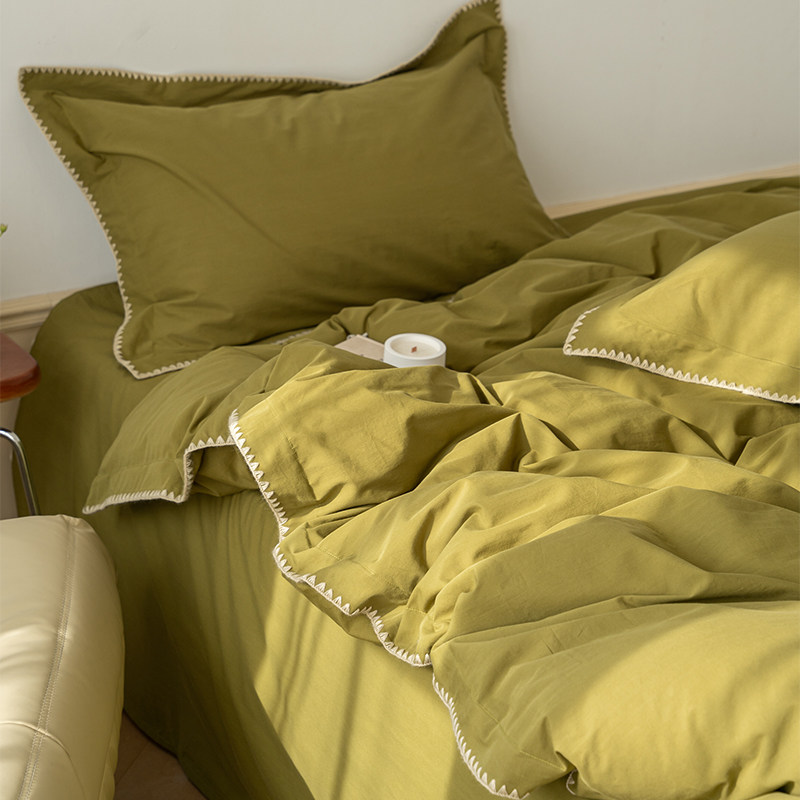 ins wind minimis all cotton washed cotton four pieces 40 support pure color quilt cover pure cotton quilt cover by single student three sets