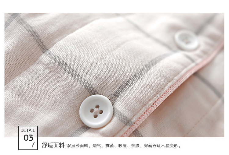 Mô hình mùa xuân và mùa thu Nhật Bản đơn giản kẻ sọc cotton ba lớp sợi đôi mô hình cotton dài tay nam và nữ đồ ngủ phù hợp với dịch vụ nhà bộ mặc nhà đẹp