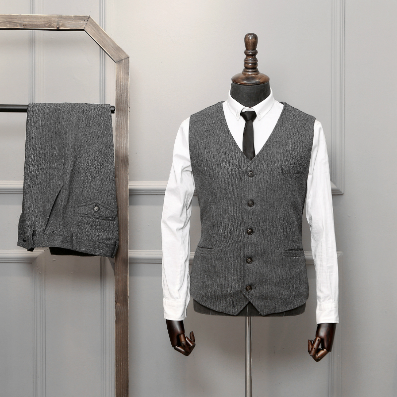 Bộ đồ len dày xương cá phù hợp với tweed tweed hunter ba mảnh Anh retro áo vest dạ nam