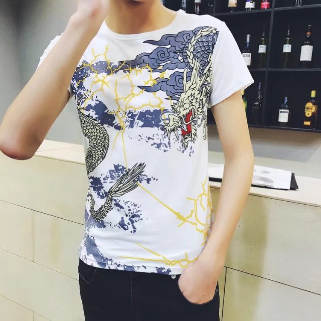 Thiếu niên mùa hè ngắn tay T-Shirt nam giới với mô hình rồng mùa hè junior học sinh trung học đẹp trai nhìn quần áo tốt triều