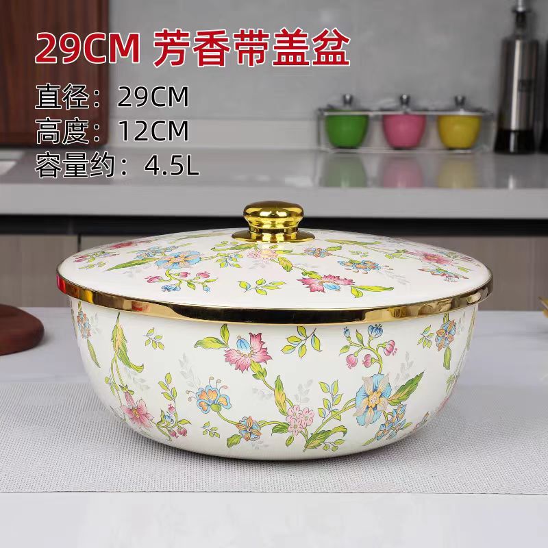 Enamel Enamel Thickeneded Enamel Bowl with Lid Lard Nostalgic Old-Fashioned Household Enamel Basin Chinese Medicine and Basin