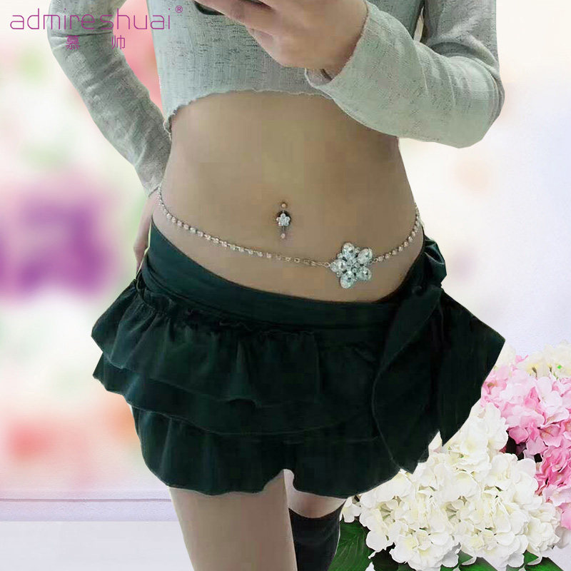 2019 new belly dance waist chain rhinestone waist with metal waist belt Women's fashion accessories silver diamond chain