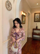 at ease at ease in small sub-crummy dress with dress female French style elegant Monet garden fish tail skirt snowspun long dress